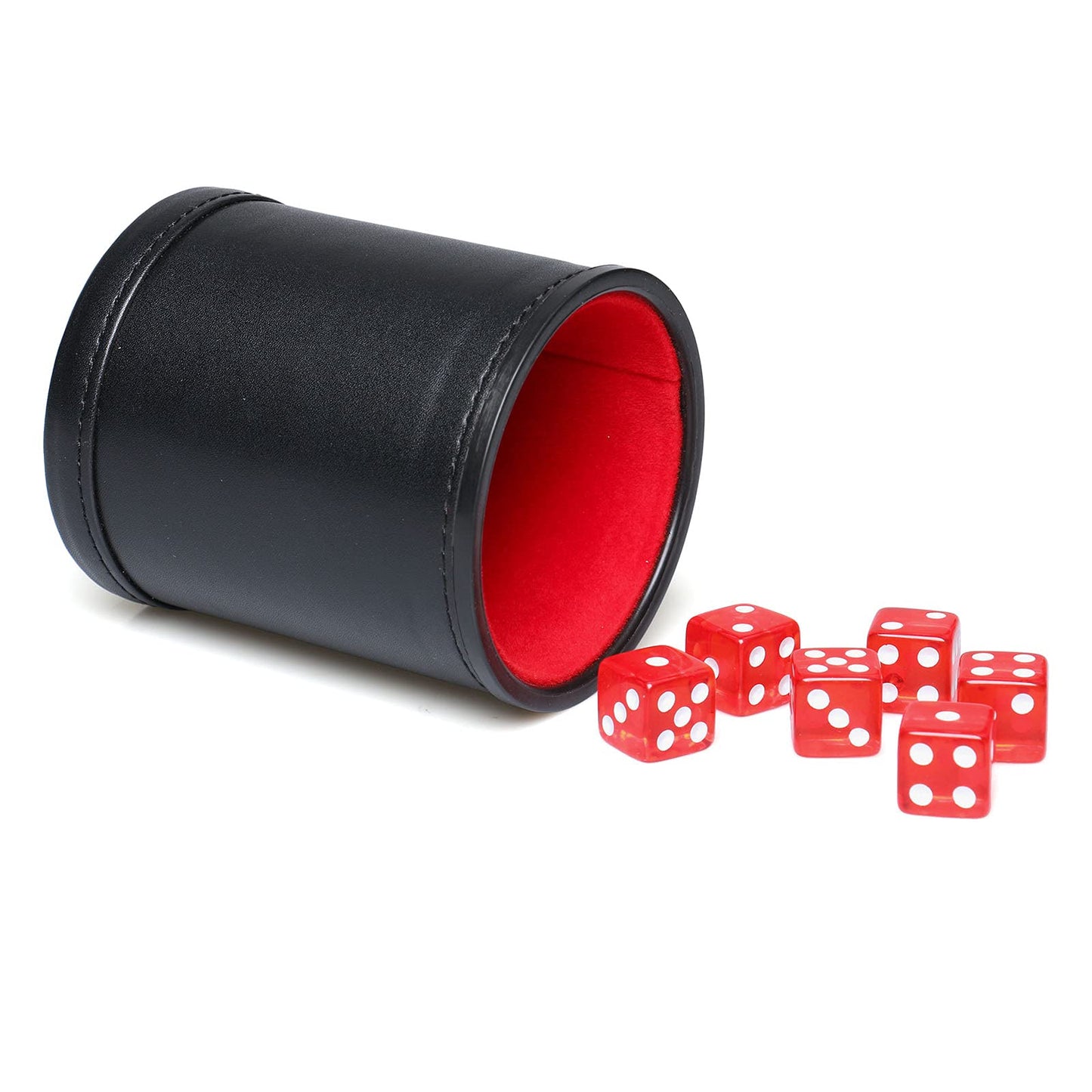 RERIVER Leatherette Dice Cup Set – Red Velvet Interior, Quiet Shake, 6 Red D6 Dice