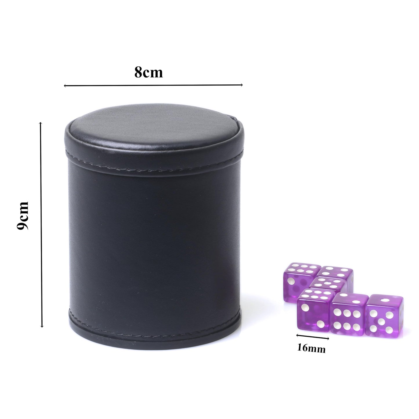 RERIVER PU Leather Dice Cup Set – Purple Velvet Interior + 6 Purple D6 Dice for Liars Dice, Farkle & Yahtzee