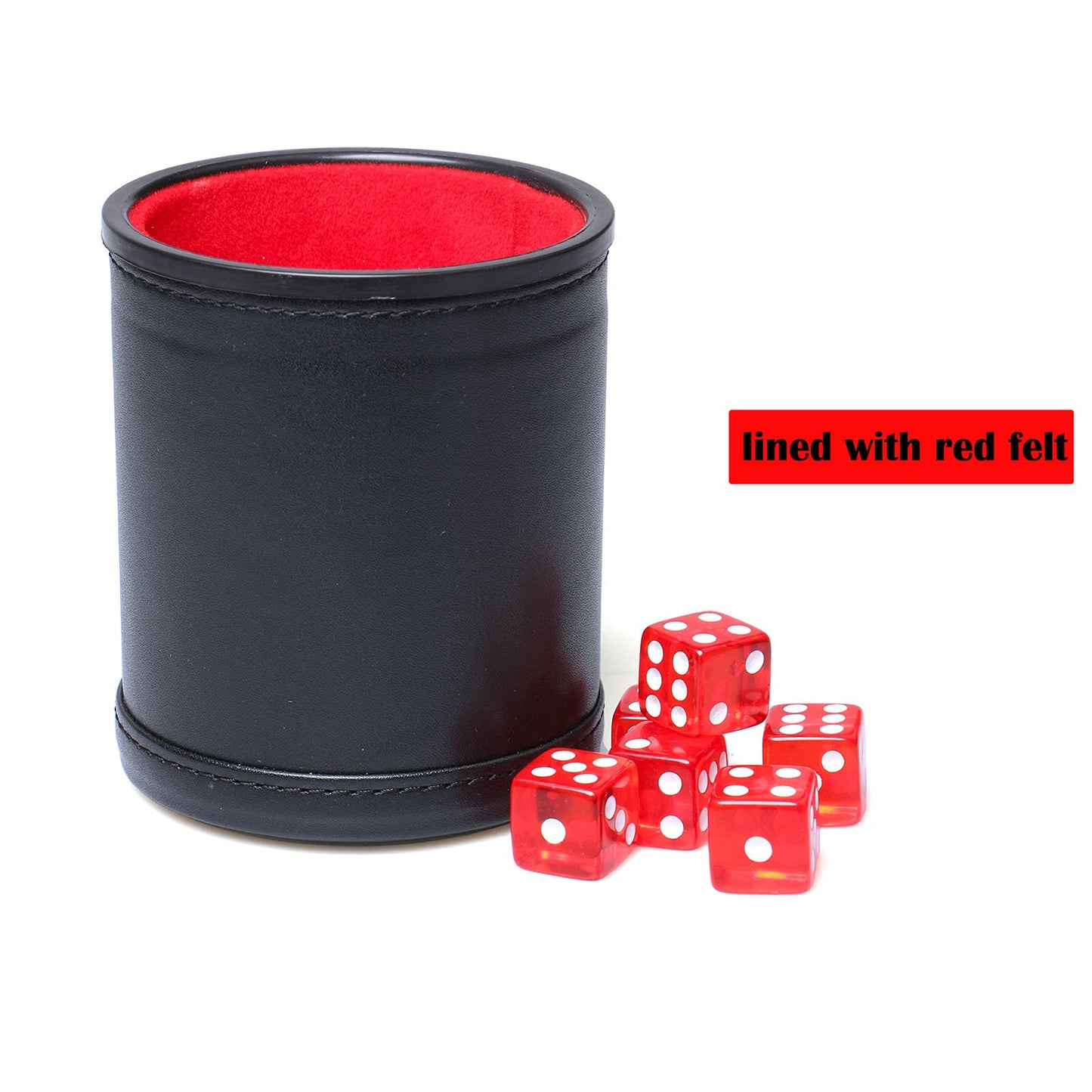 RERIVER Leatherette Dice Cup Set – Red Velvet Interior, Quiet Shake, 6 Red D6 Dice