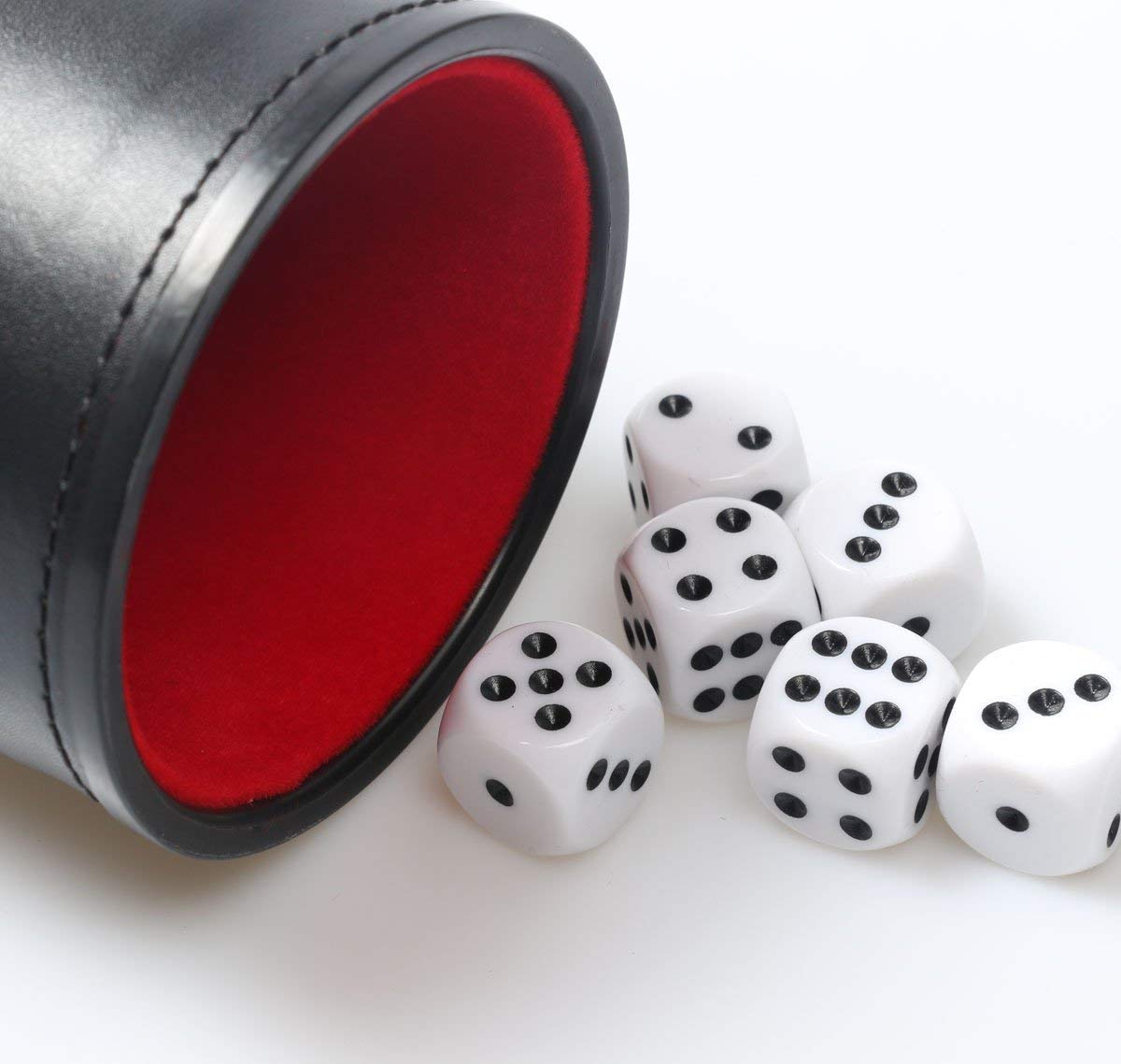 RERIVER Felt Lined PU Leather Dice Cup Set with 6 Dice – Black