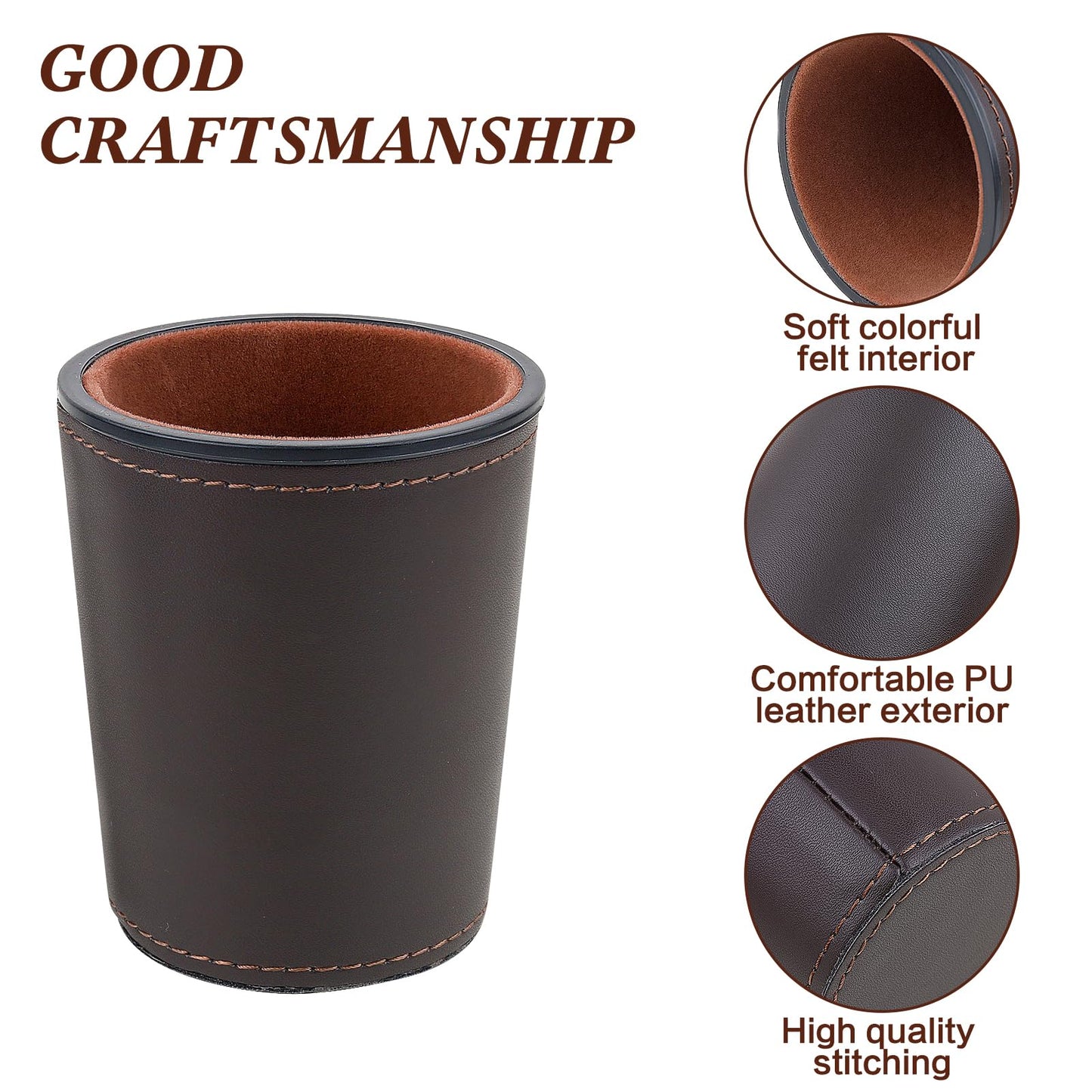 RERIVER Felt-Lined PU Leather Dice Cup Set – 6 Quiet Cups + 36 Dice for Game Nights