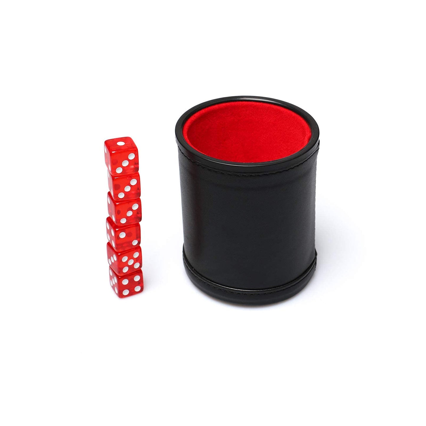 RERIVER Leatherette Dice Cup Set – Red Velvet Interior, Quiet Shake, 6 Red D6 Dice