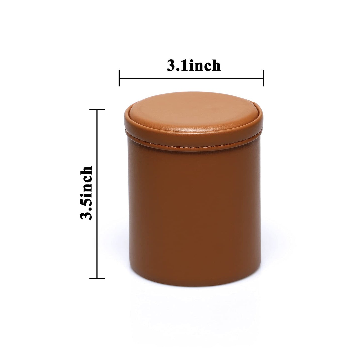 RERIVER Leatherette Dice Cup Set – Camel Exterior, Beige Velvet Interior, 6 Black-Dot D6 Dice (1 Pack)
