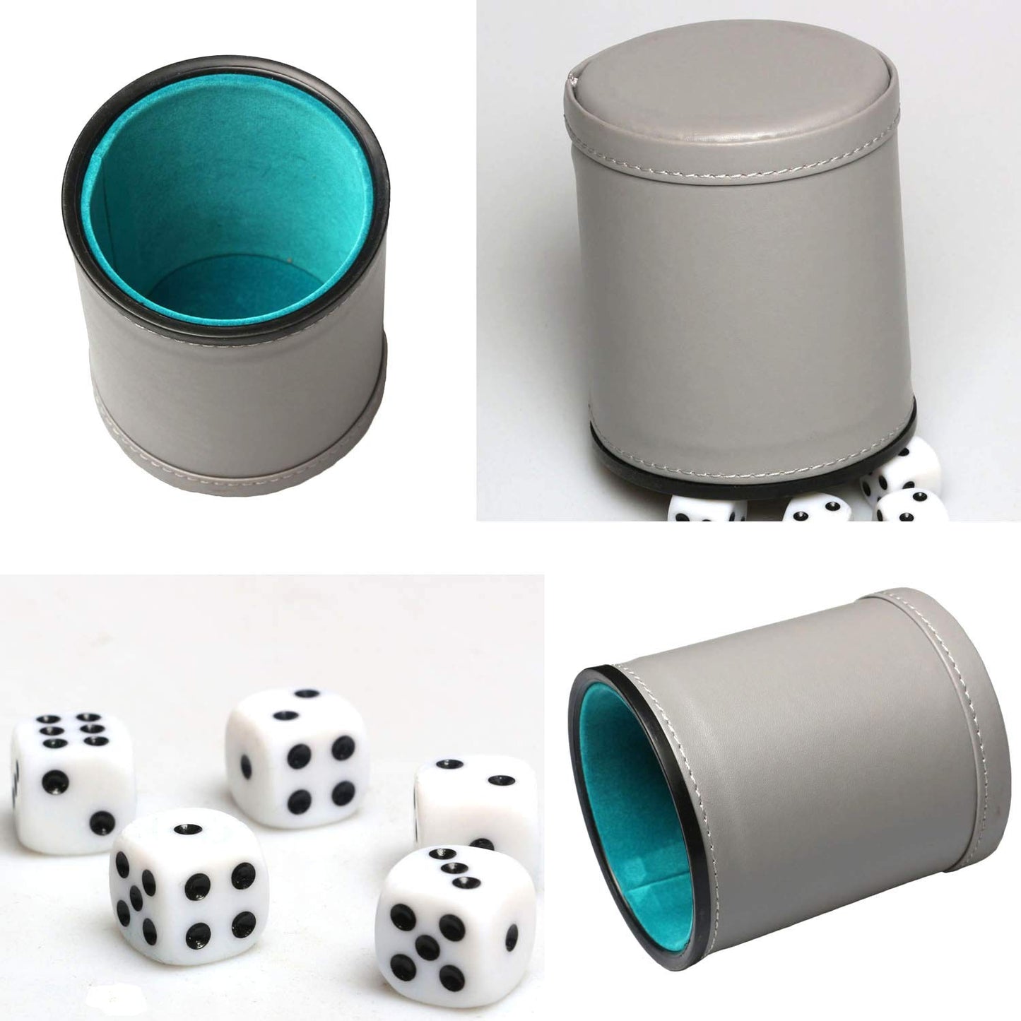 RERIVER Leatherette Dice Cup Set – Grey Exterior, Turquoise Velvet Interior, 16mm Dice