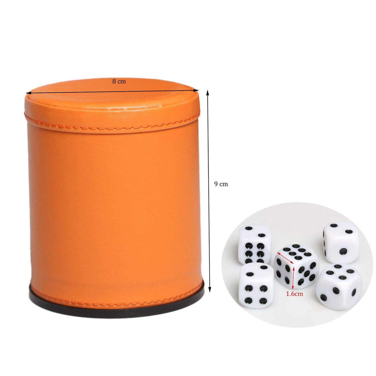 RERIVER Felt-Lined Dice Cup Set (Orange Leatherette) – 5 Dice, Quiet Shake for Farkle & Yahtzee