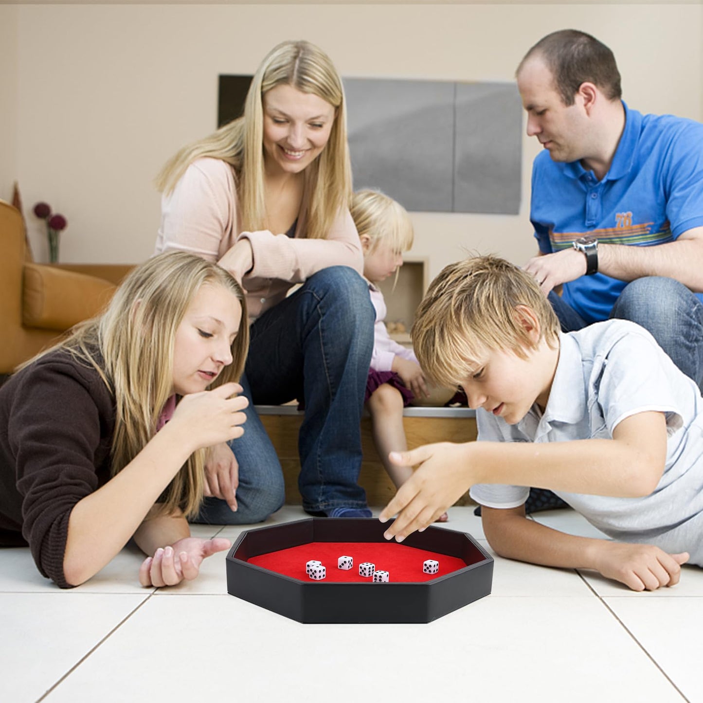 RERIVER Dice Rolling Tray – Red PU Leather, Felt-Lined Octagon for D&D & Board Games