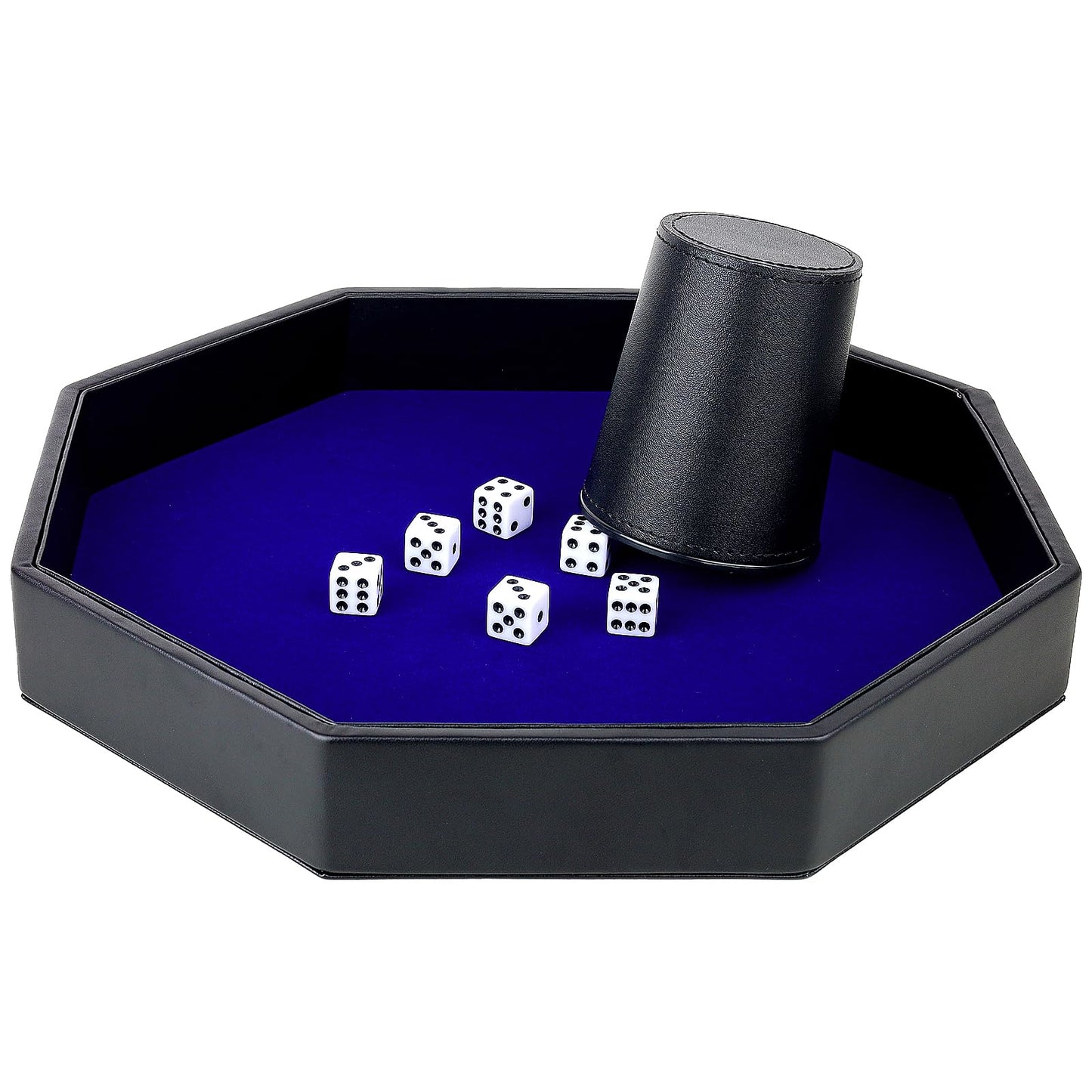 RERIVER Dice Rolling Tray — Blue PU Leather Octagon, Felt Lined for D&D and Tabletop Games