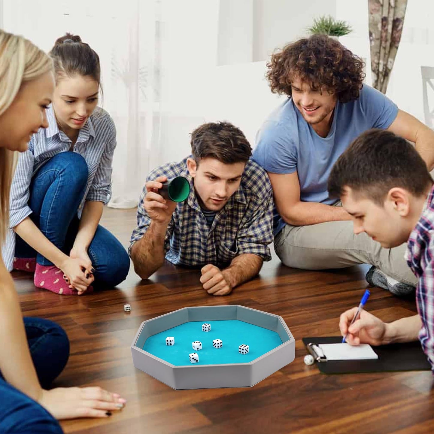 RERIVER Dice Rolling Tray – Blue PU Leather Octagon with Felt Interior for D&D