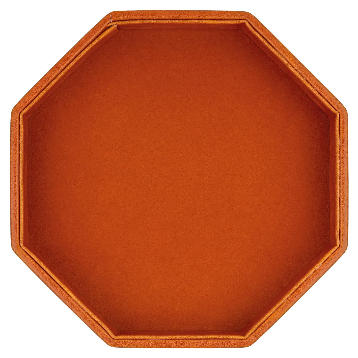 RERIVER Dice Rolling Tray - Felt-Lined PU Leather Octagon, Brown