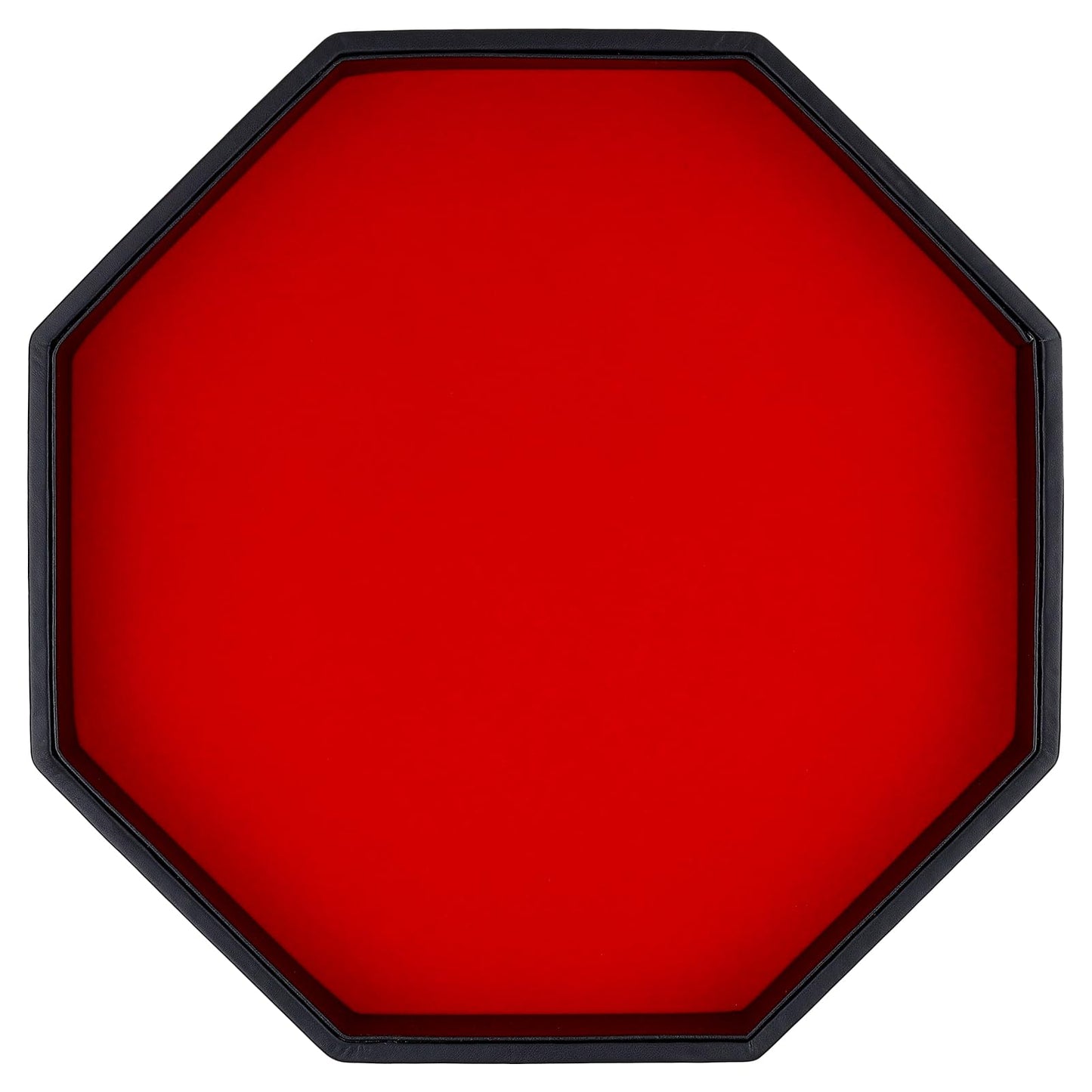 RERIVER Dice Rolling Tray – Red PU Leather, Felt-Lined Octagon for D&D & Board Games
