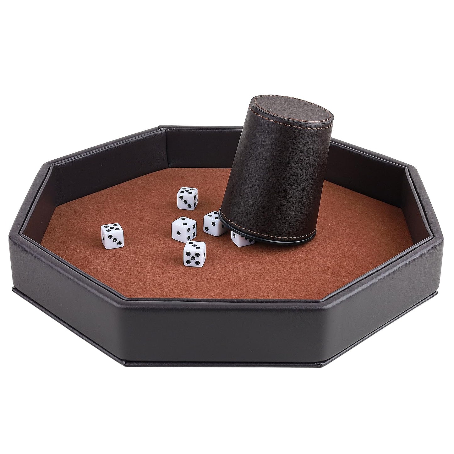 RERIVER Dice Rolling Tray – Felt-Lined PU Leather Octagon for D&D & Dungeon Crawlers