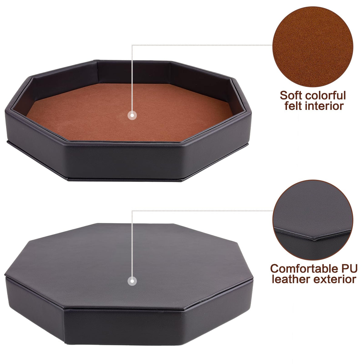 RERIVER Dice Rolling Tray – Felt-Lined PU Leather Octagon for D&D & Dungeon Crawlers