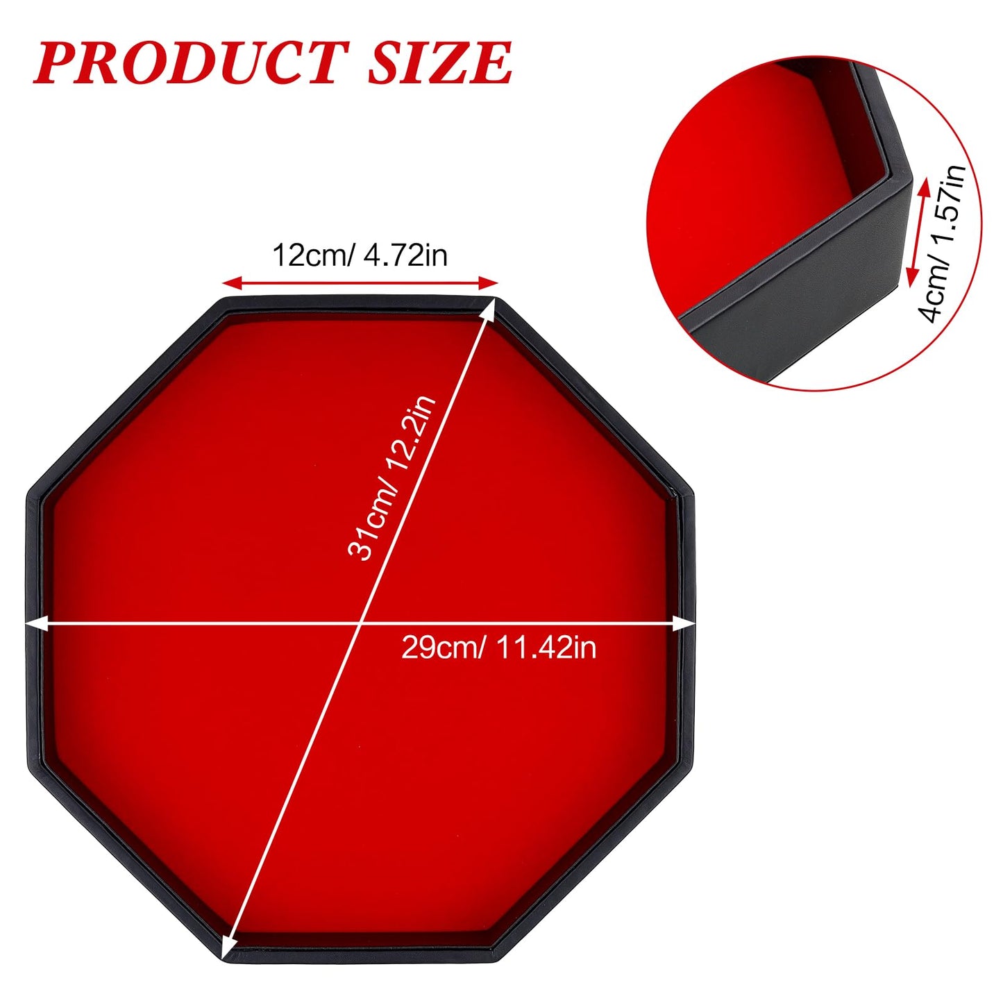 RERIVER Dice Rolling Tray – Red PU Leather, Felt-Lined Octagon for D&D & Board Games
