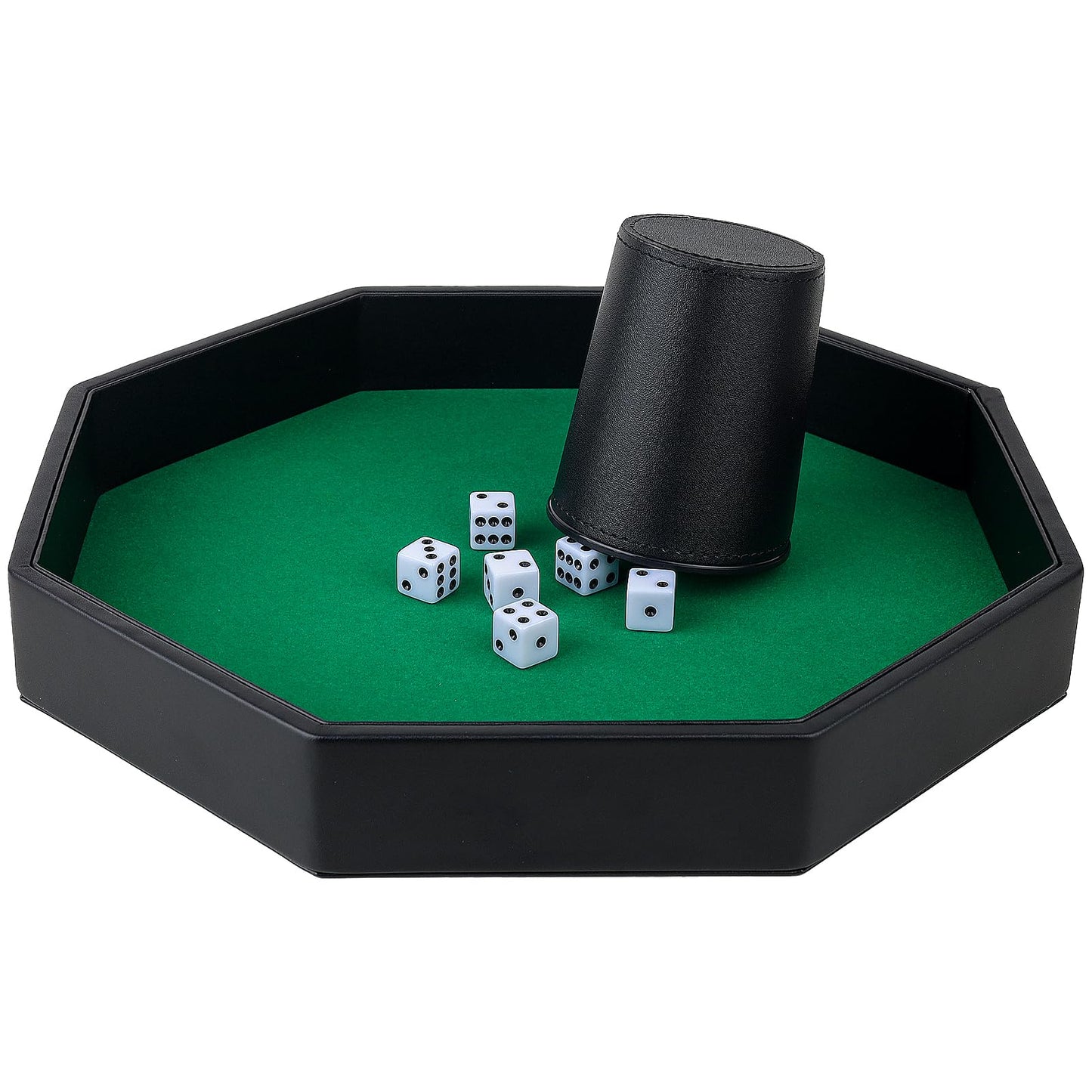 RERIVER Dice Rolling Tray – Green PU Leather Octagon with Felt Lining for RPGs