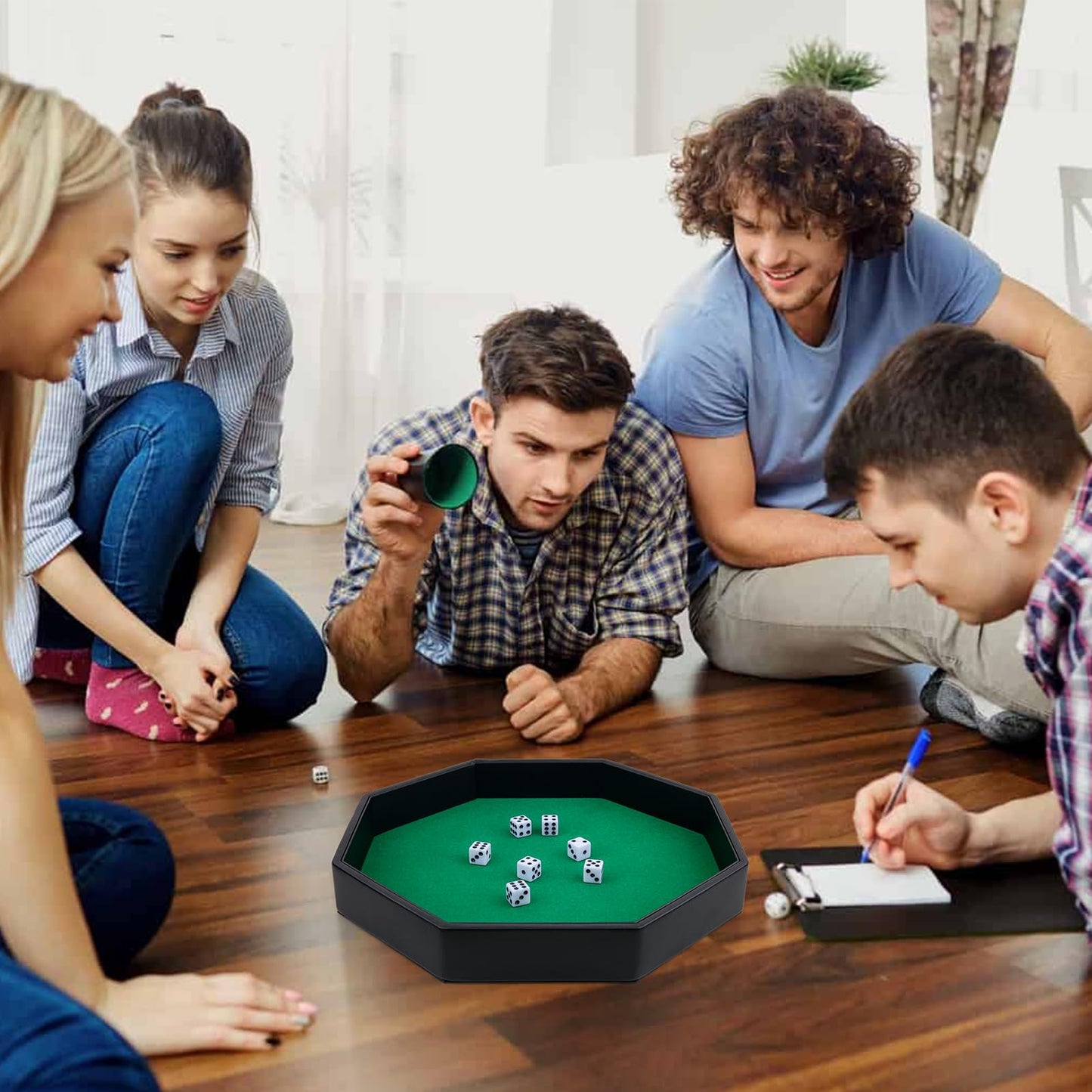 RERIVER Dice Rolling Tray – Green PU Leather Octagon with Felt Lining for RPGs