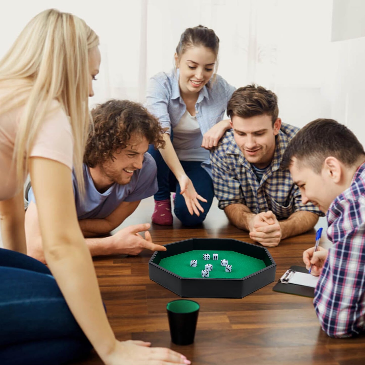 RERIVER Dice Rolling Tray – Green PU Leather Octagon with Felt Lining for RPGs