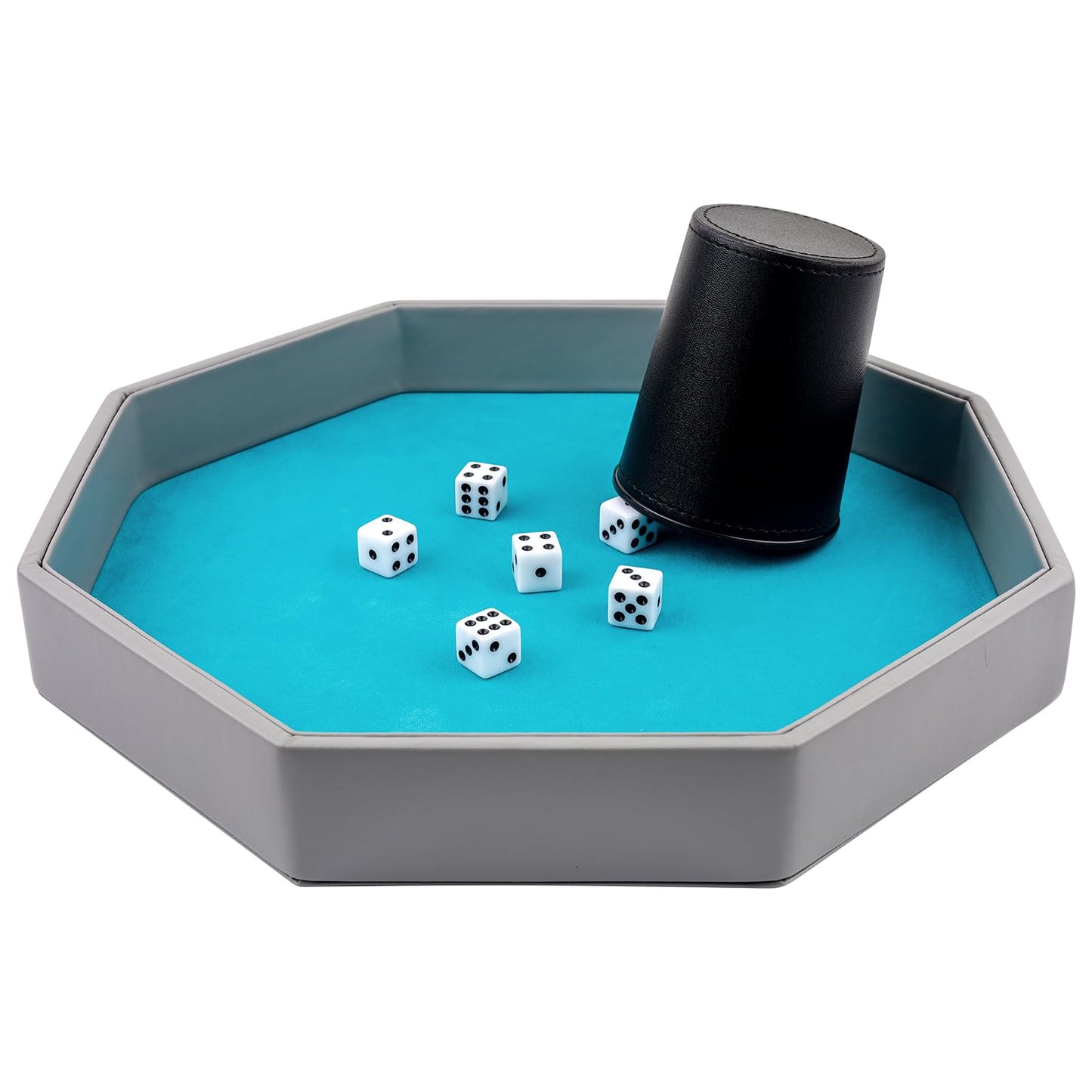 RERIVER Dice Rolling Tray – Blue PU Leather Octagon with Felt Interior for D&D