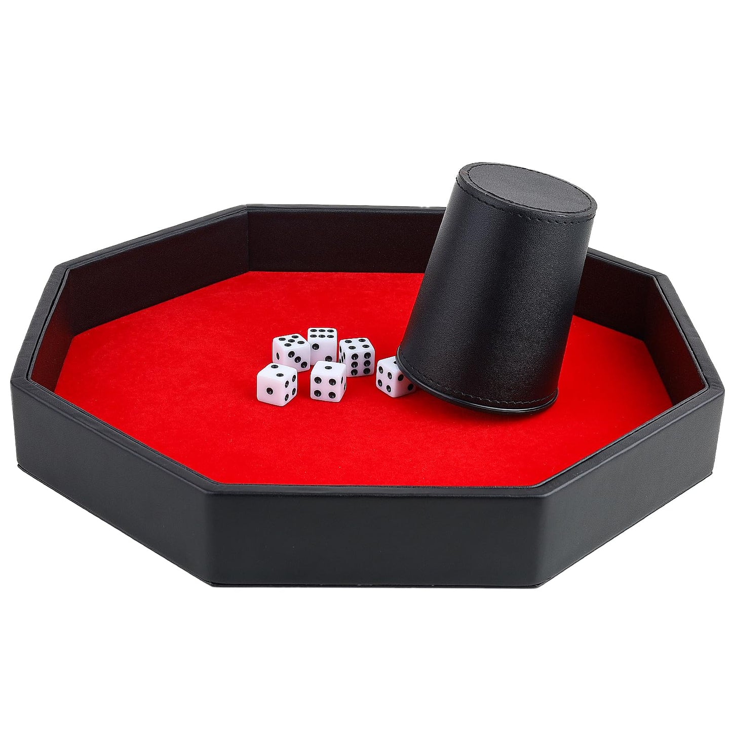 RERIVER Dice Rolling Tray – Red PU Leather, Felt-Lined Octagon for D&D & Board Games