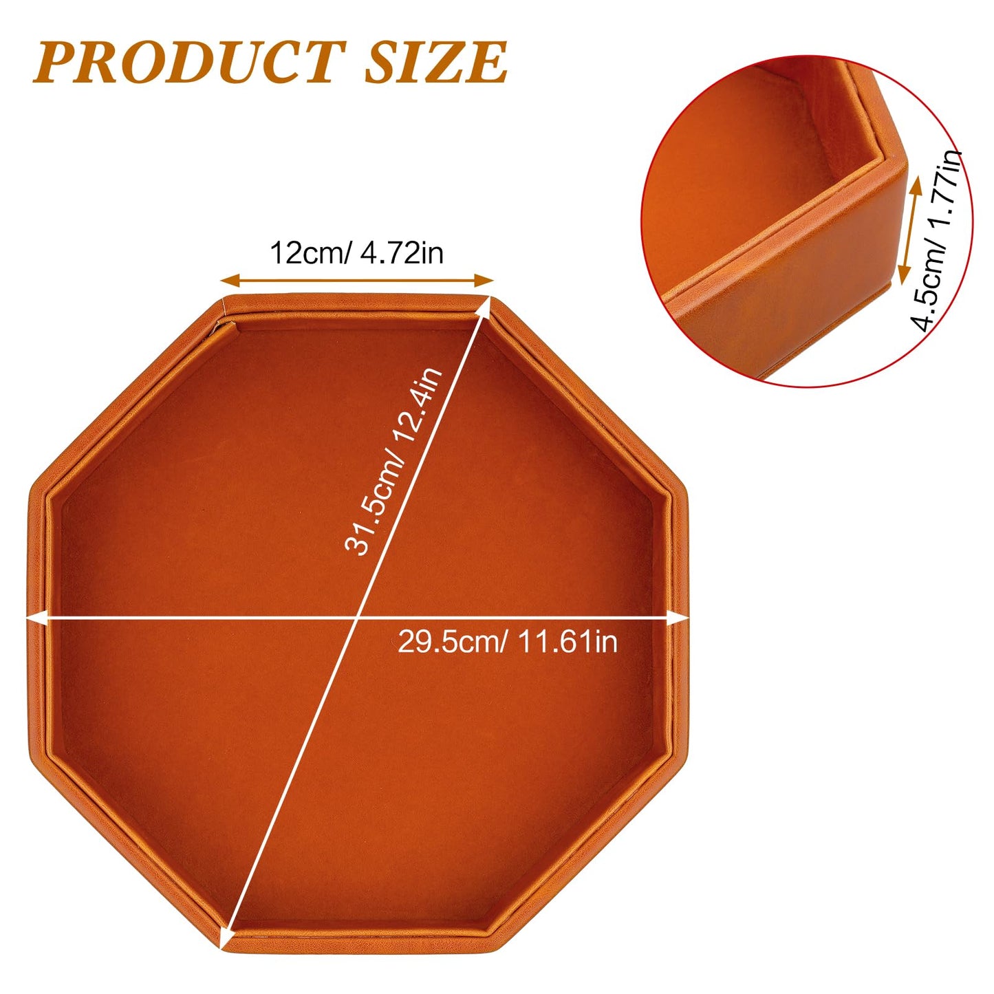 RERIVER Dice Rolling Tray - Felt-Lined PU Leather Octagon, Brown