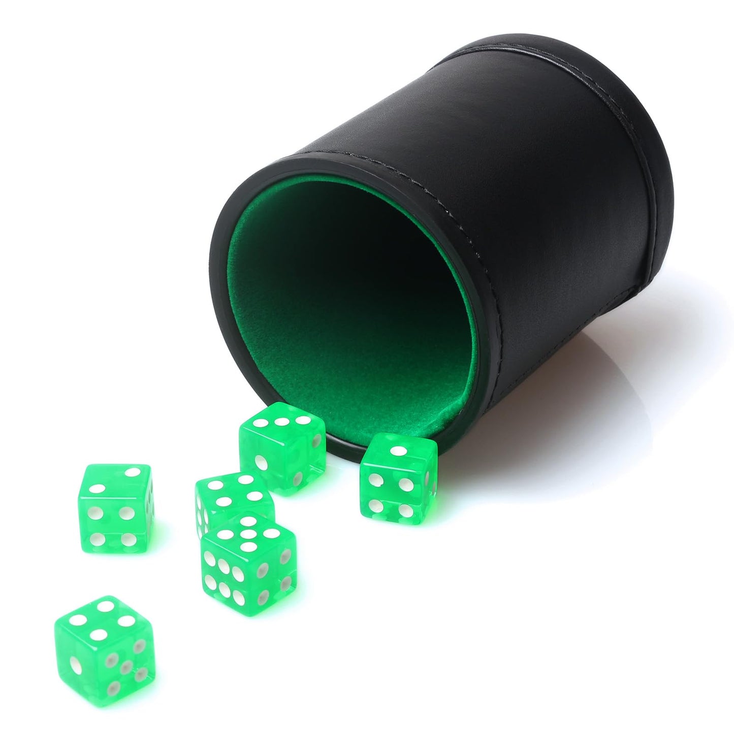RERIVER Faux Leather Dice Cup Set – Velvet Interior, 6 Green D6 Dice