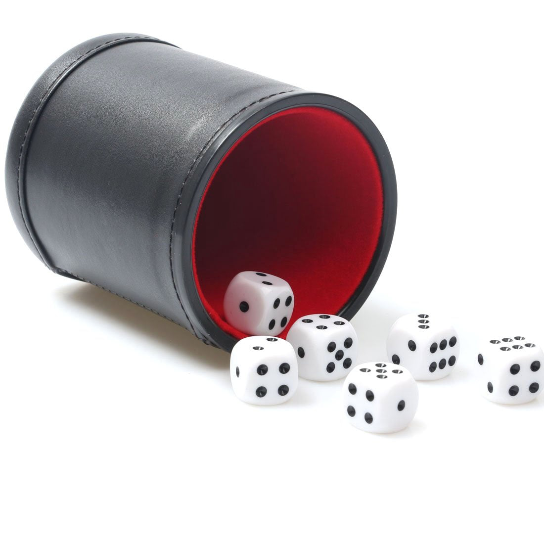 RERIVER Felt Lined PU Leather Dice Cup Set with 6 Dice – Black
