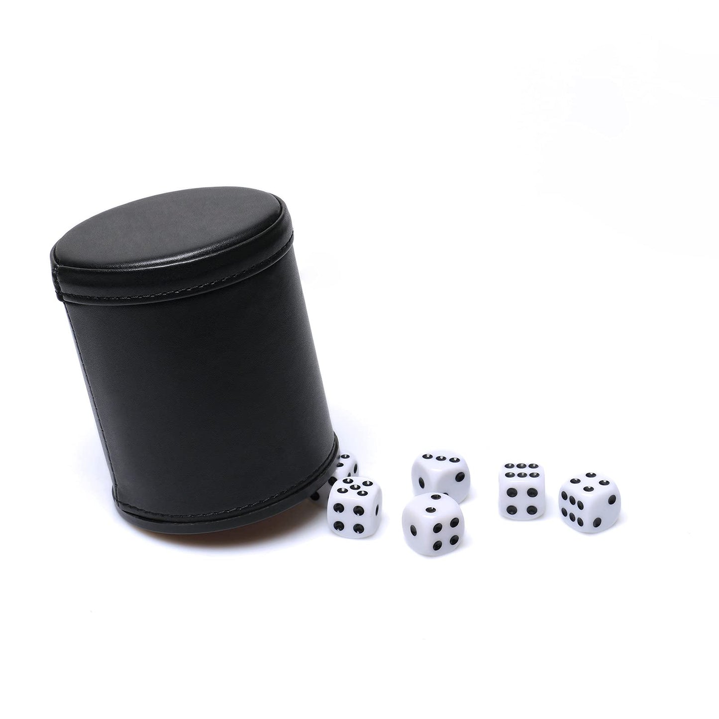 RERIVER Felt Lined PU Leather Dice Cup Set with 6 Dice – Black