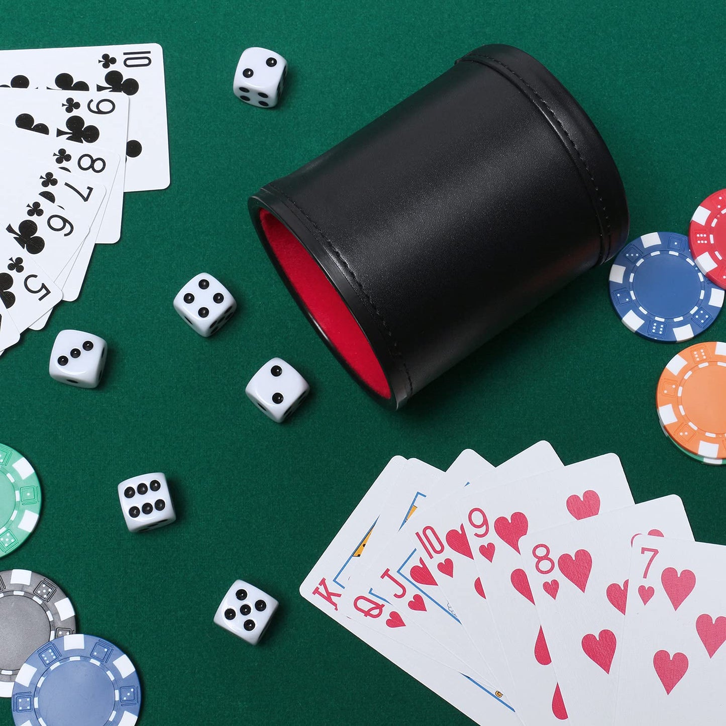 RERIVER Felt Lined PU Leather Dice Cup Set with 6 Dice – Black