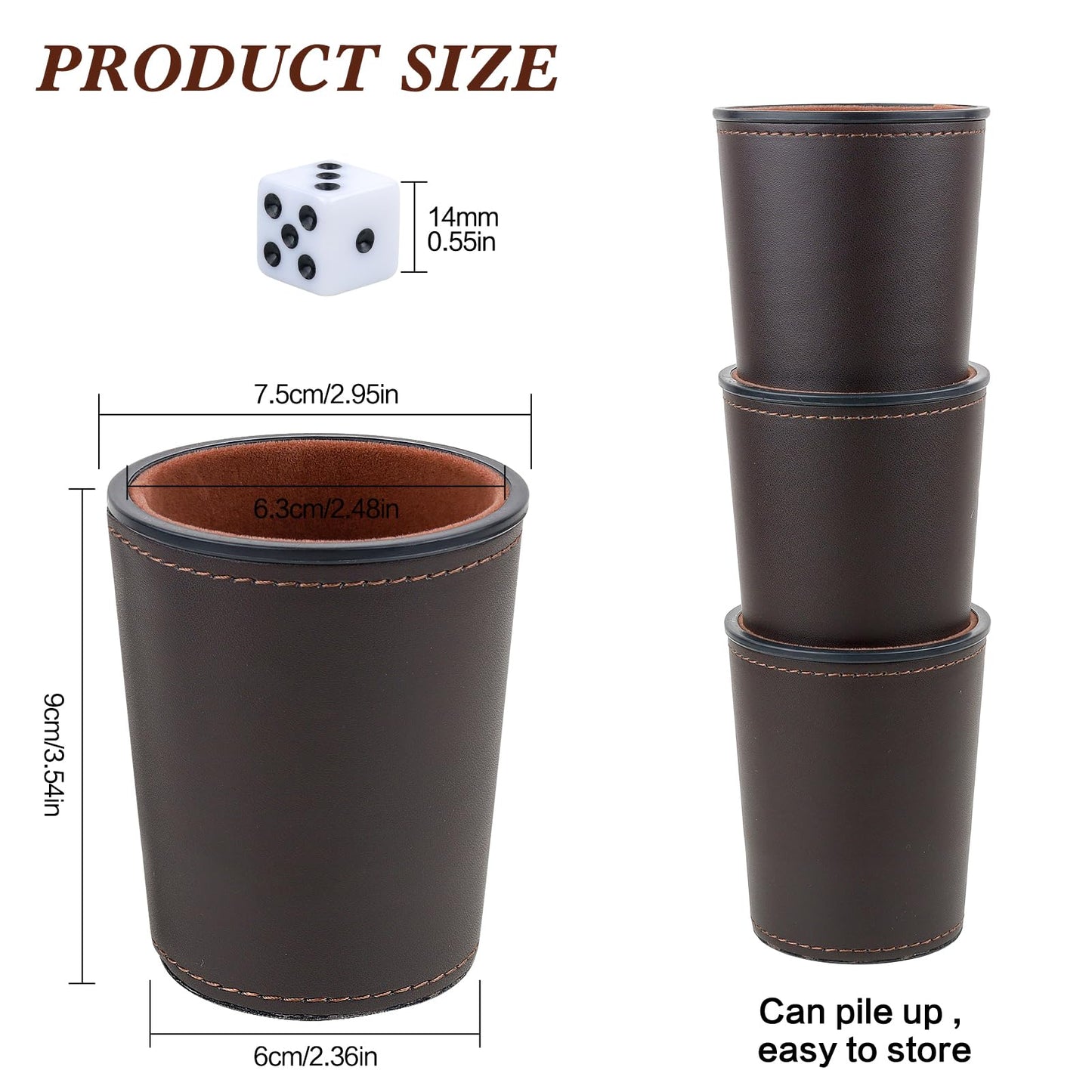 RERIVER Felt-Lined PU Leather Dice Cup Set – 6 Quiet Cups + 36 Dice for Game Nights
