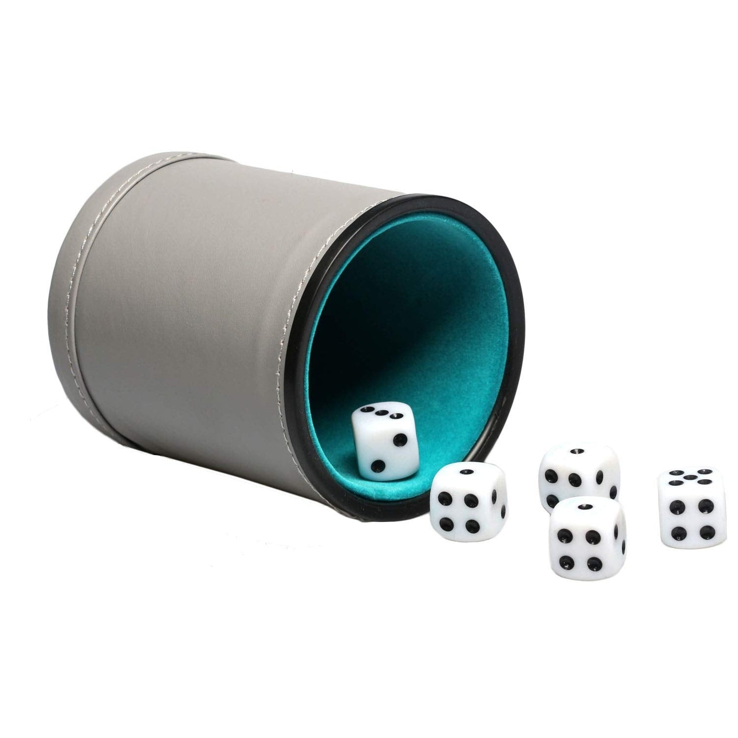 RERIVER Leatherette Dice Cup Set – Grey Exterior, Turquoise Velvet Interior, 16mm Dice