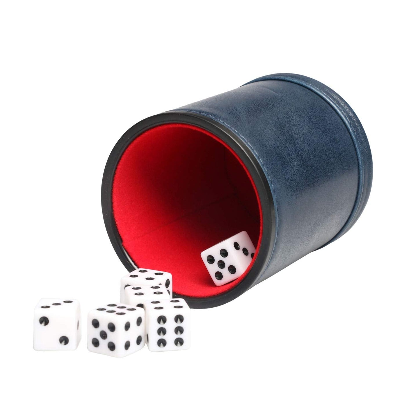 RERIVER Navy Leatherette Dice Cup Set – Quiet Felt-Lined, 6 Dice, for Farkle, Yahtzee & Liar's Dice
