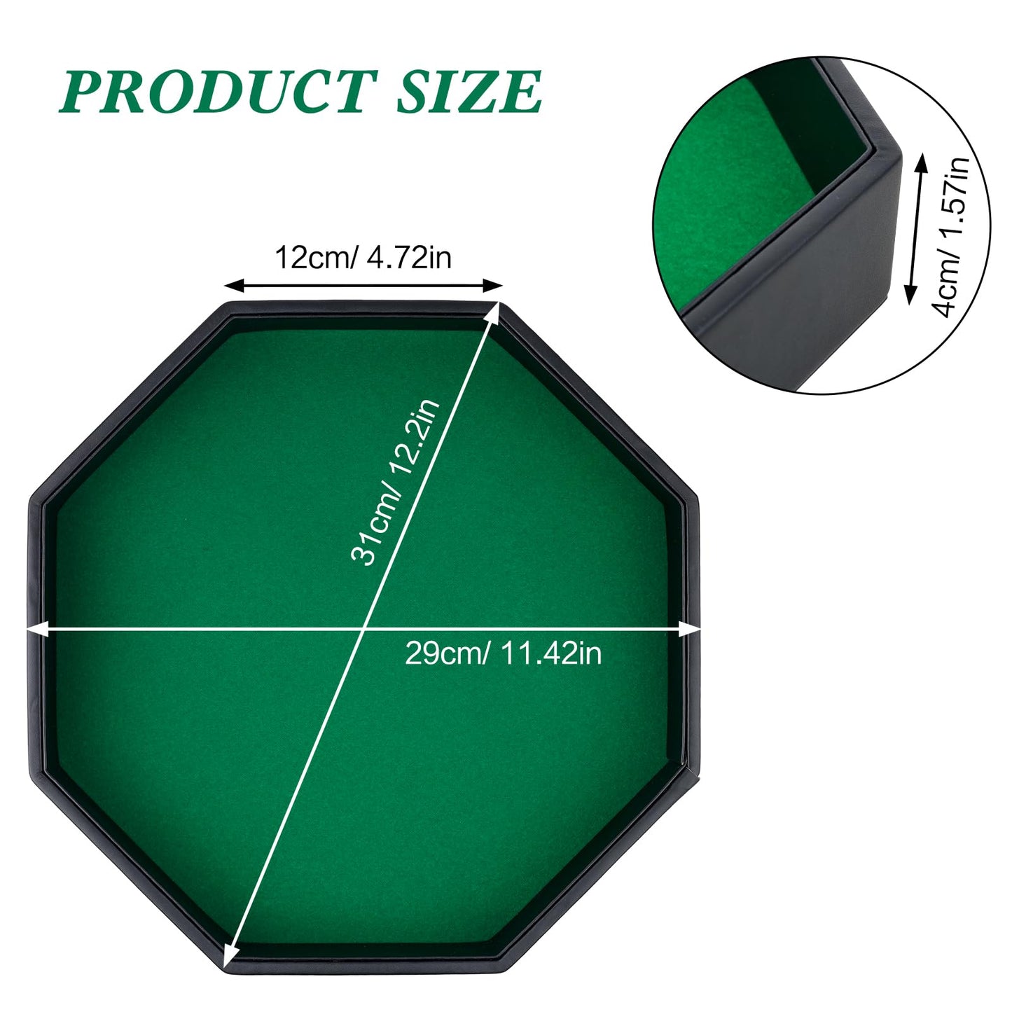 RERIVER Dice Rolling Tray – Green PU Leather Octagon with Felt Lining for RPGs