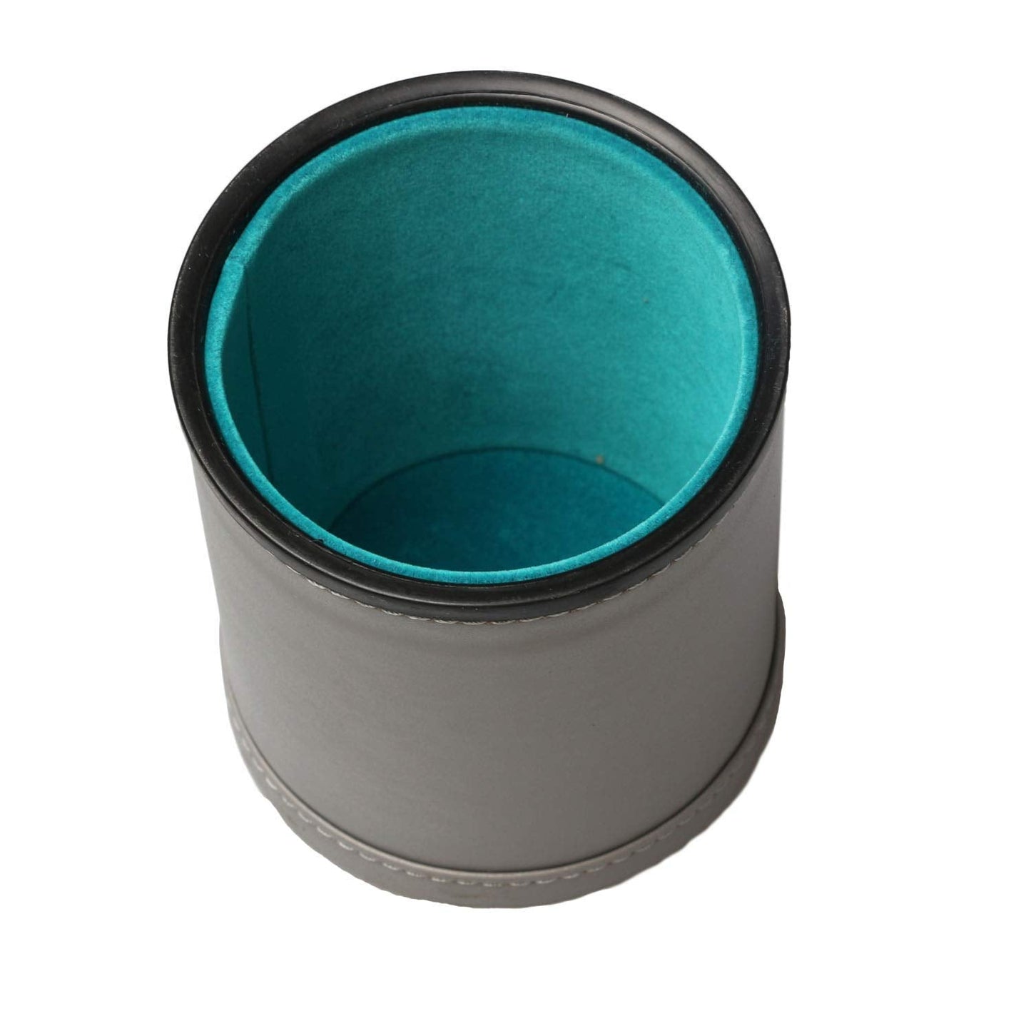RERIVER Leatherette Dice Cup Set – Grey Exterior, Turquoise Velvet Interior, 16mm Dice