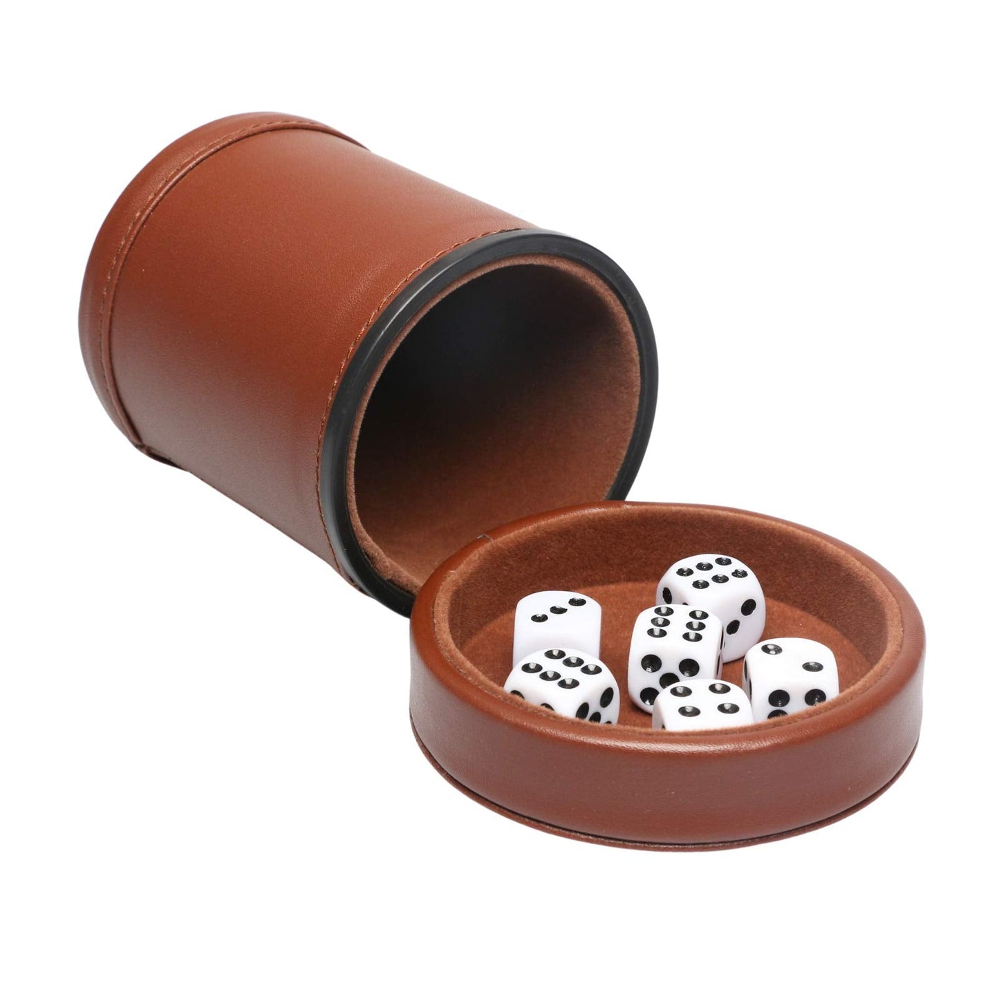 RERIVER PU Leather Dice Cup Set with Lid – Dark Brown Felt-Lined Quiet Shaker, 6 Dice Included