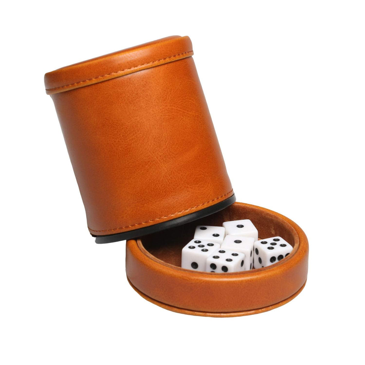 RERIVER Leatherette Dice Cup with Lid – 6 Dice, Velvet Interior, Quiet Shake | Brown