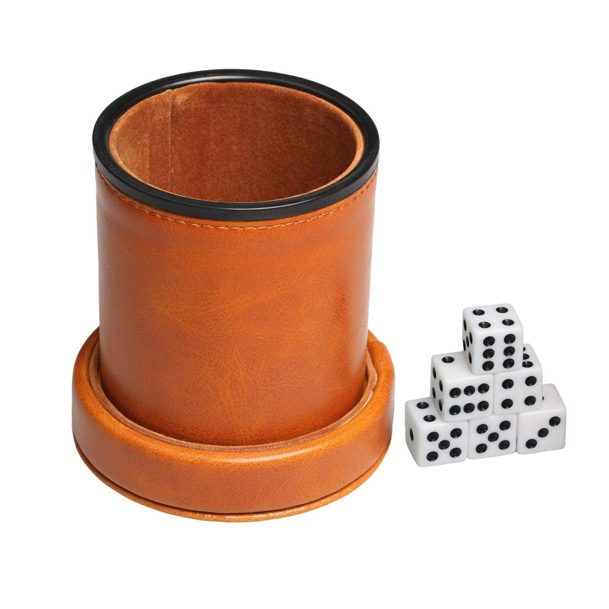 RERIVER Leatherette Dice Cup with Lid – 6 Dice, Velvet Interior, Quiet Shake | Brown