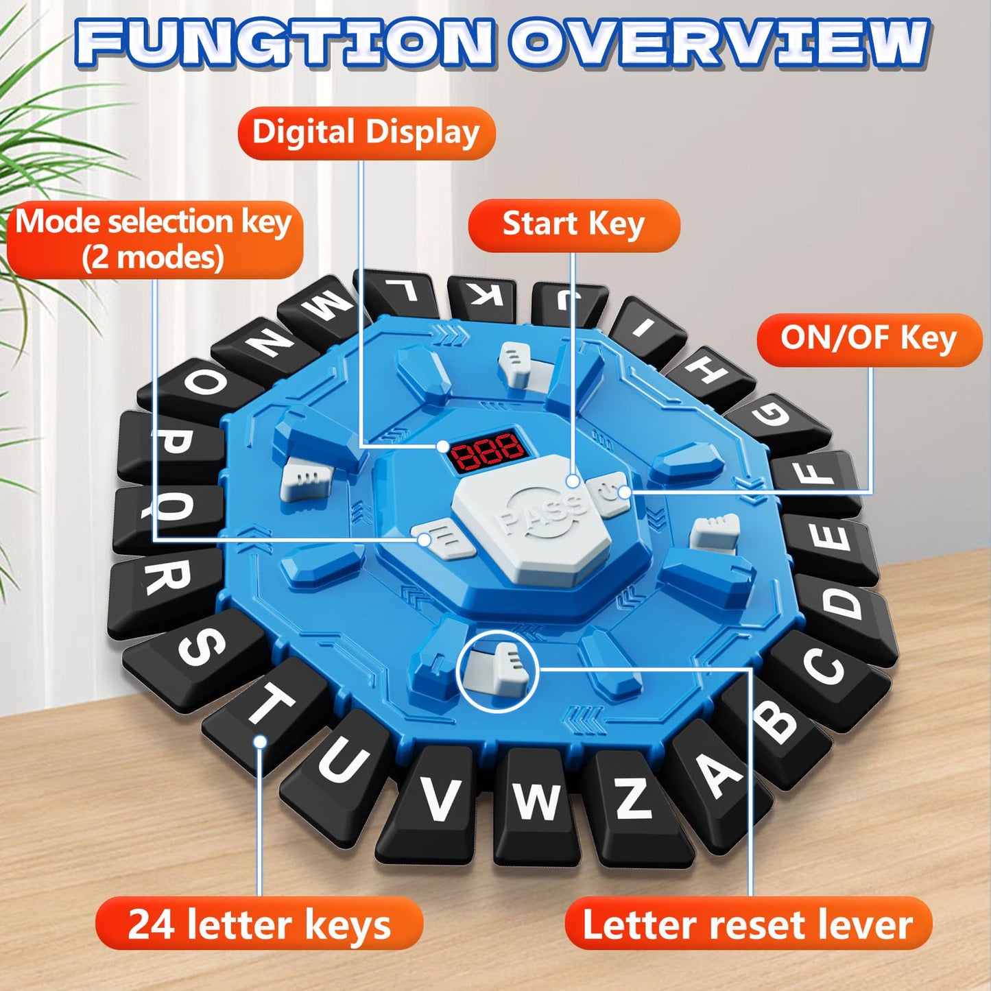 Resflycheng Word Game: Family Board Game with Digital Timer and 24-Letter Board
