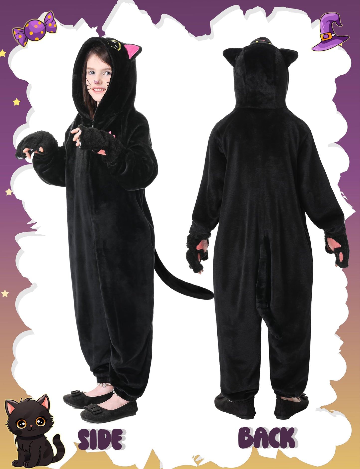 Resiwai Black Cat Kids Costume Onesie – Cozy Halloween & Playwear