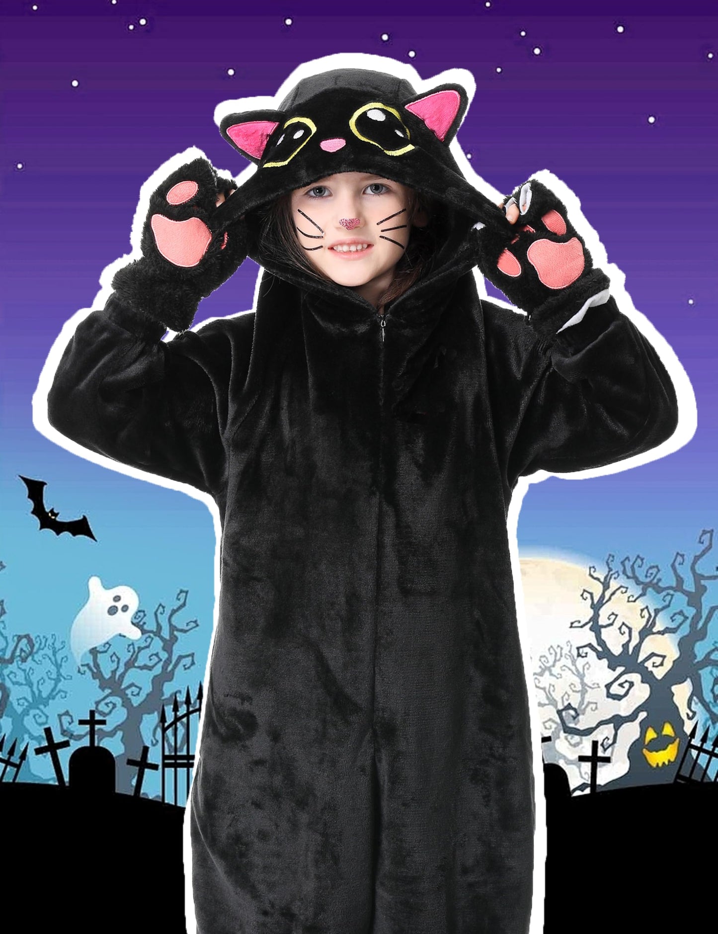 Resiwai Black Cat Kids Costume Onesie – Cozy Halloween & Playwear