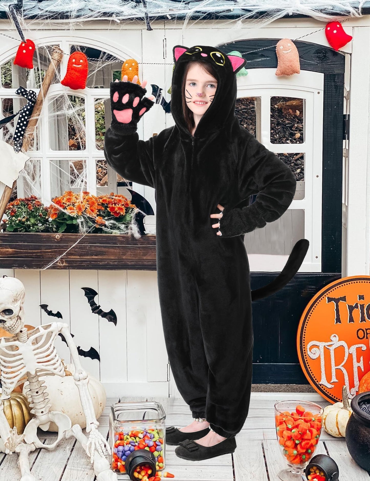 Resiwai Black Cat Kids Costume Onesie – Cozy Halloween & Playwear