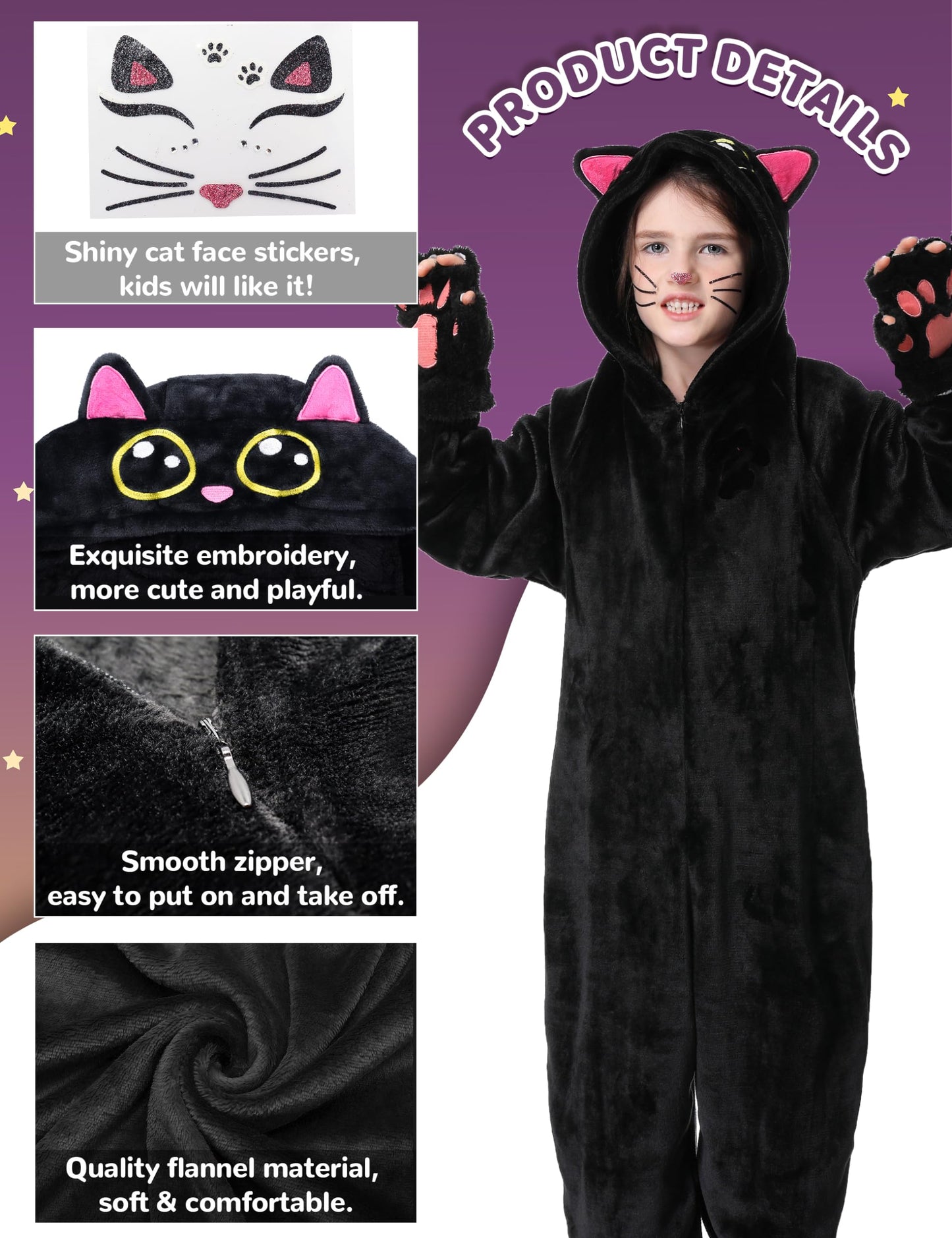 Resiwai Black Cat Kids Costume Onesie – Cozy Halloween & Playwear