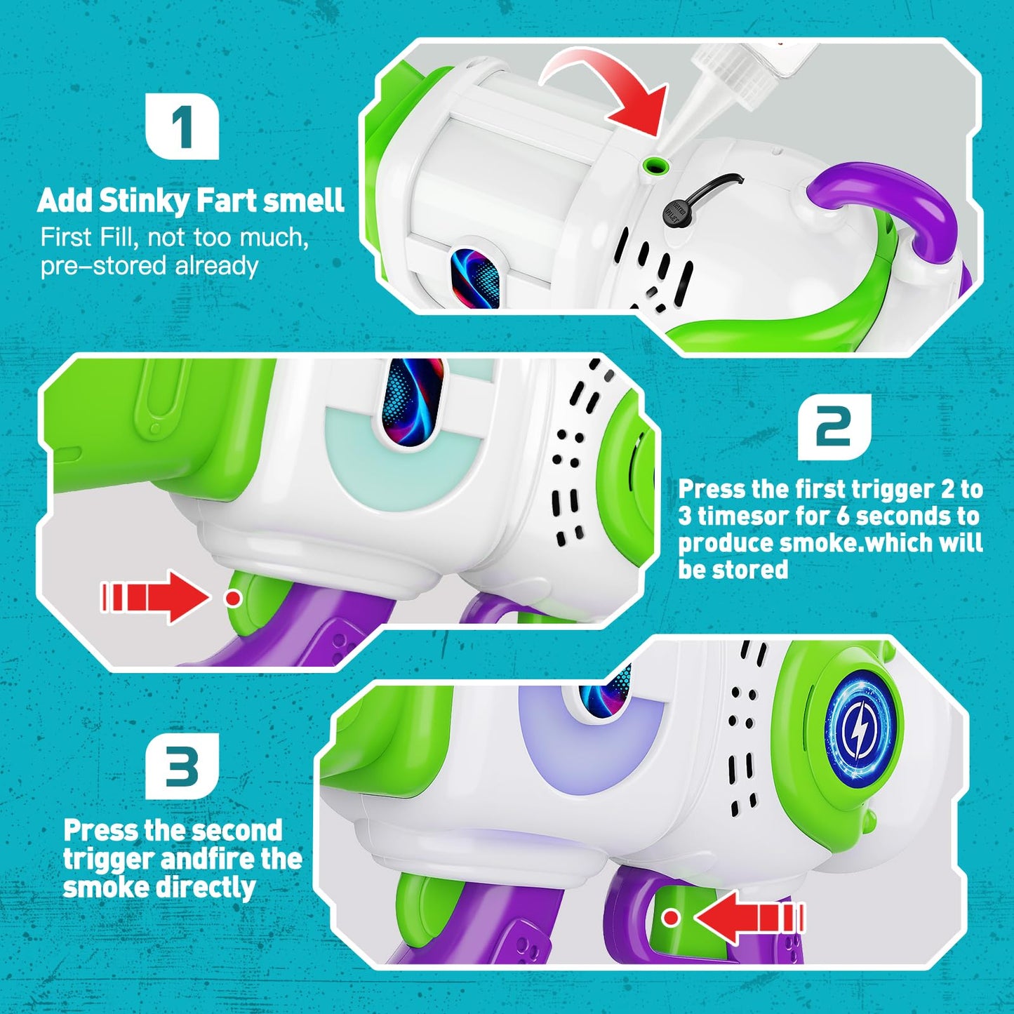 Resosese Fart Gun: Fog Ring Toy with Durian & Cheese Scents, Color-Changing Lights