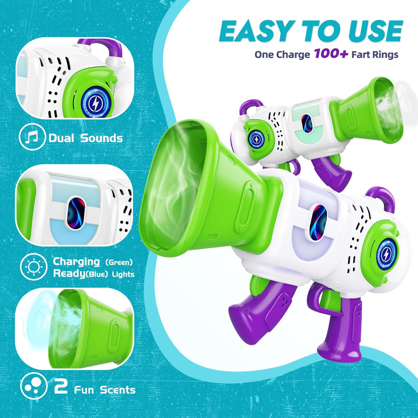 Resosese Fart Gun: Fog Ring Toy with Durian & Cheese Scents, Color-Changing Lights