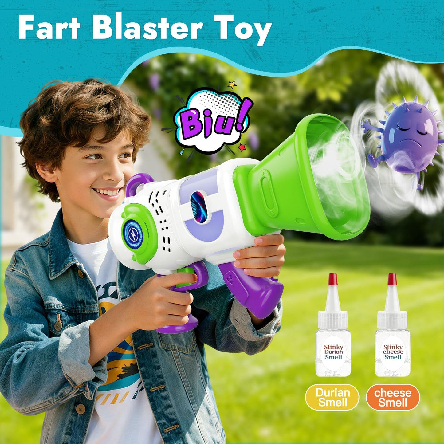Resosese Fart Gun: Fog Ring Toy with Durian & Cheese Scents, Color-Changing Lights