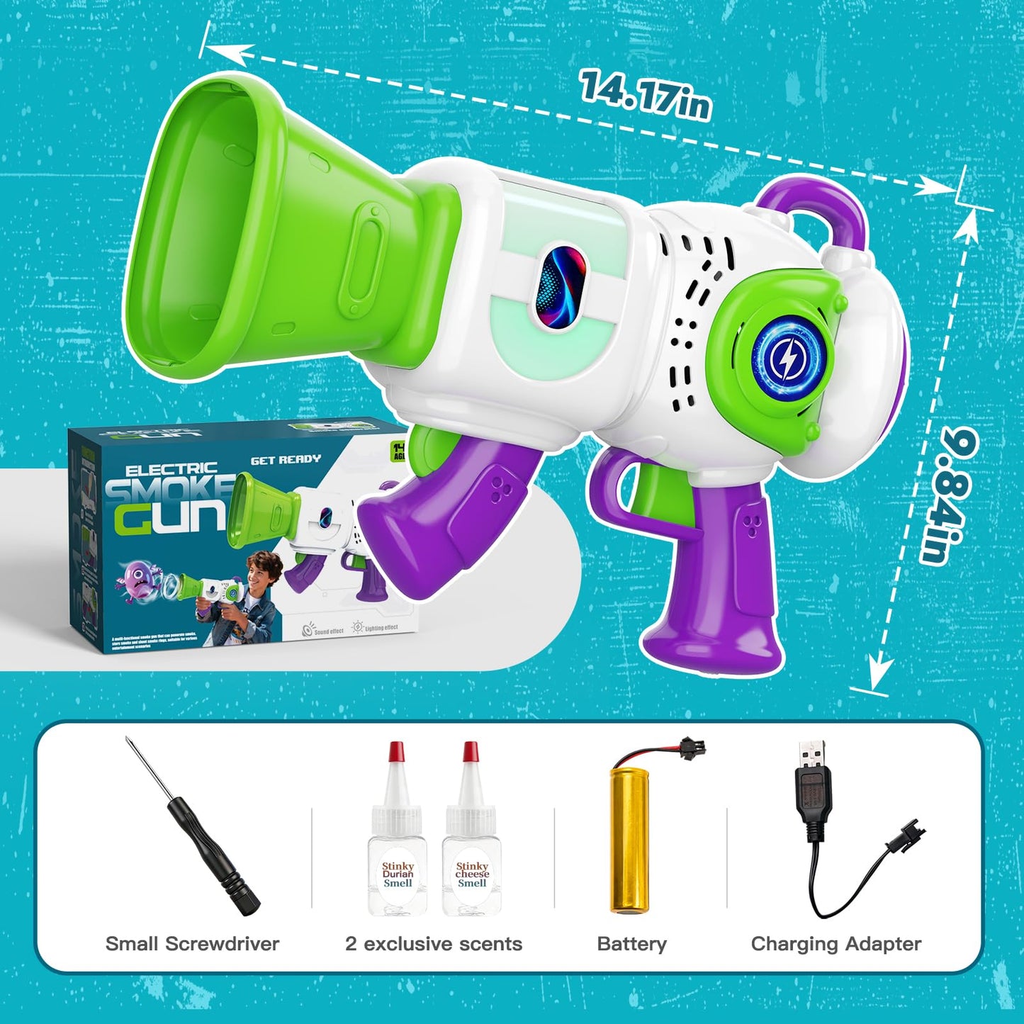 Resosese Fart Gun: Fog Ring Toy with Durian & Cheese Scents, Color-Changing Lights