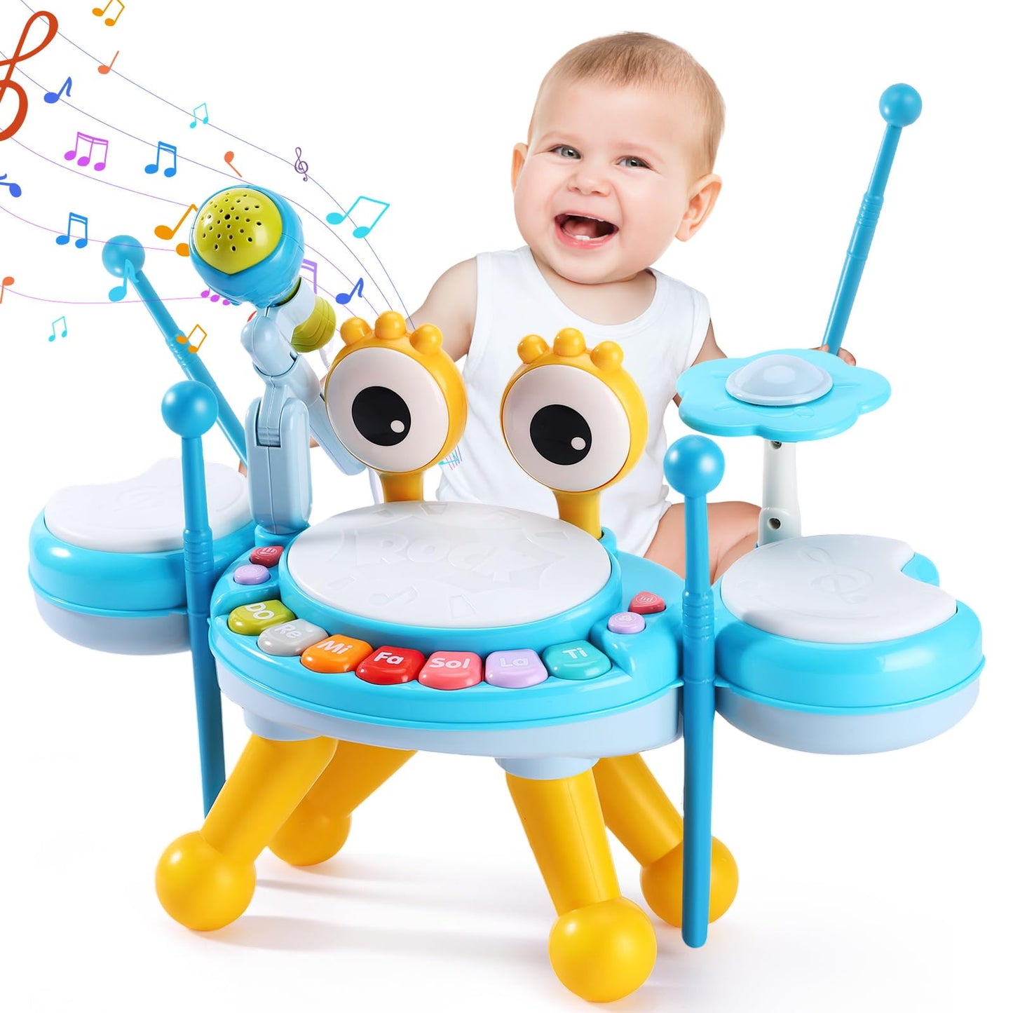 Resosese Toddler Drum Set 1-3 with Light-Up Microphone | 4 Modes, Safe Design