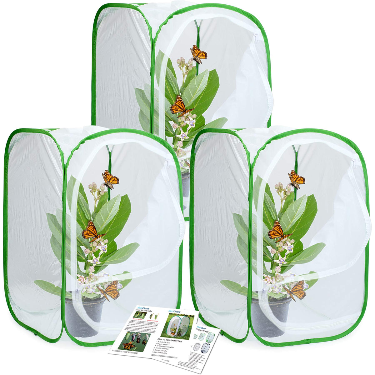 RESTCLOUD 3-Pack Butterfly Habitat Terrarium — Pop-Up Insect Enclosures (15.7 x 15.7 x 23.6 in)