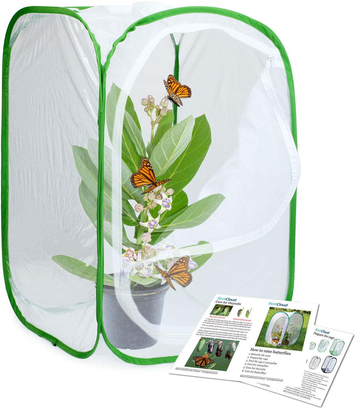 RESTCLOUD 3-Pack Butterfly Habitat Terrarium — Pop-Up Insect Enclosures (15.7 x 15.7 x 23.6 in)