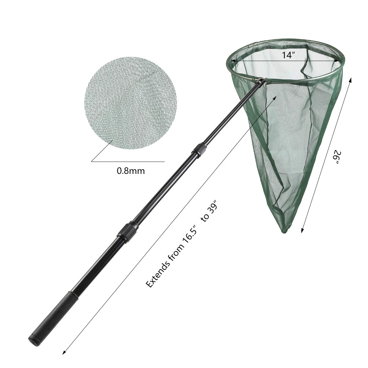 RESTCLOUD Professional Insect and Butterfly Net - 14-inch Stainless Ring, 53-inch Reach, Aluminum Telescoping Handle (Green)