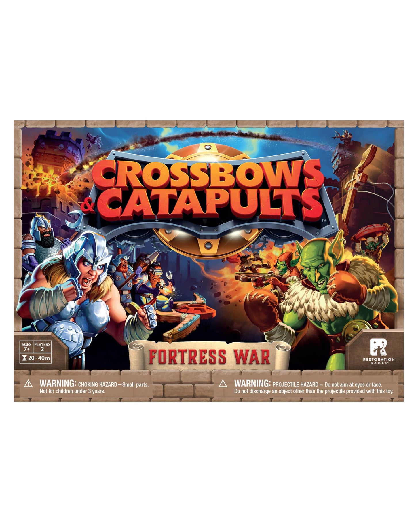 Crossbows and Catapults Fortress War by Restoration Games — Two-Player Dexterity Game, Build, Launch, Topple
