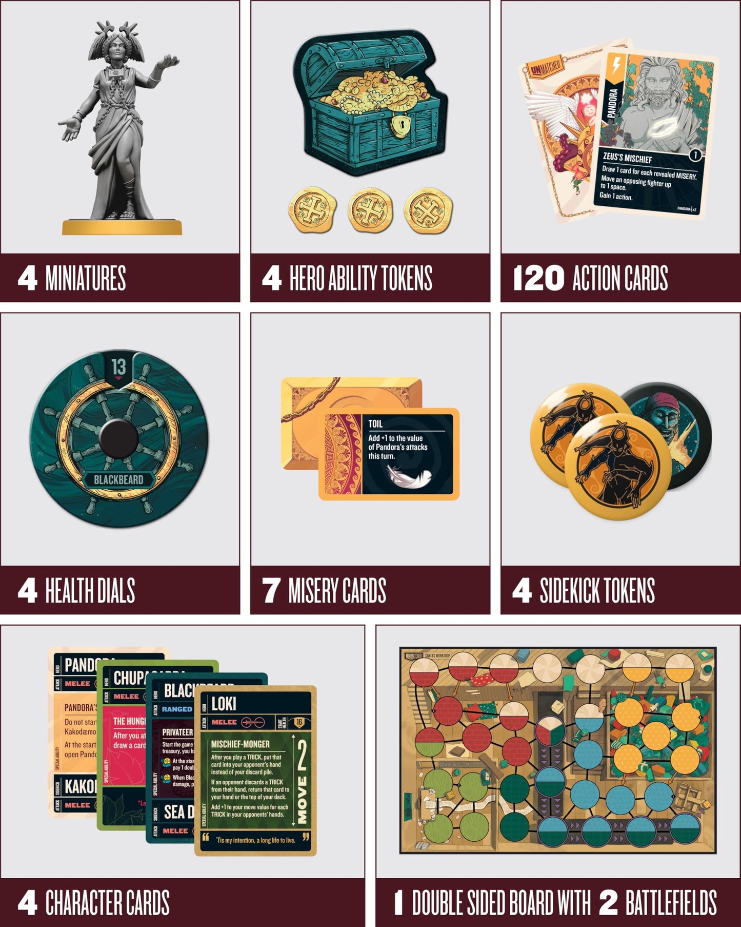 Restoration Games Unmatched Battle of Legends Vol 3 – 2–4 Player Strategy Board Game (Expansion with 4 New Heroes & Battlefields)